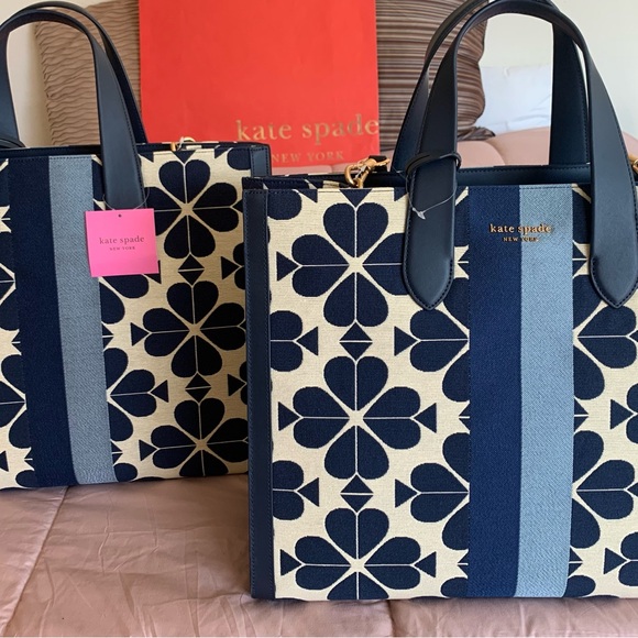 katespadenewyork Oversize Spade Flower Jacquard Stripe Manhattan Tote bag -blue - Picture 2 of 7